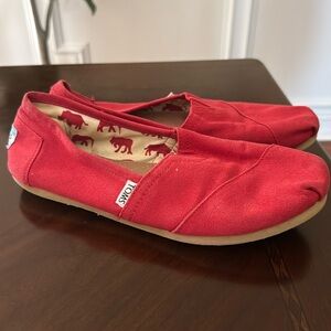 Toms Red Canvas Slip Ons